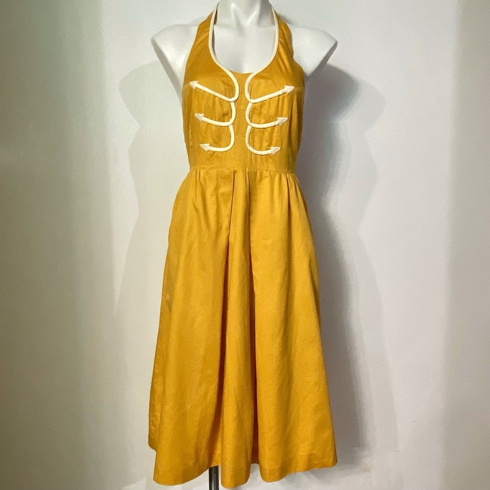 Anthropologie Floreat yellow cotton midi halter dress
